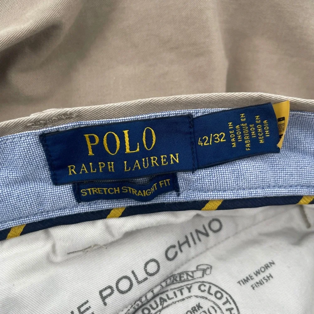Polo Ralph Lauren Chino Pants Mens 42x32 Khaki Tan Stretch Straight Fit Classic